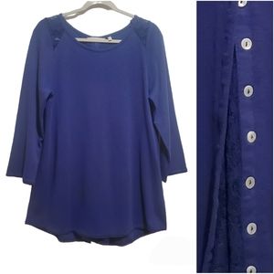 Soft Surroundings Blue Tunic Top Lace Detail Size M